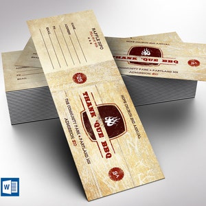 Country Western Barbecue Ticket-Vorlagen-Set, Word und Verlag, Familientreffen, Braun Vintage, Benefizveranstaltung Food Event, 16,5 x 5 cm