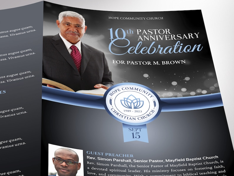 Pastor Anniversary Program Template: Blue Black Church Celebration ...