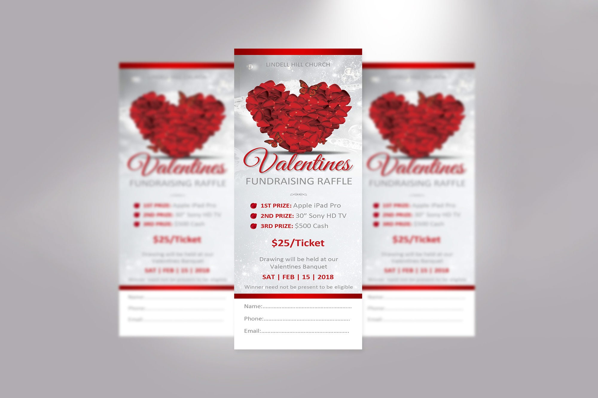 Valentine's Day Raffle Ticket Template for Word and Publisher: Red ...