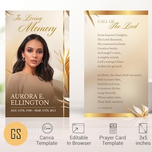 Modelo de cartão de oração fúnebre bege, Canva, Paradise Beige Gold, Celebração da vida, Lembrança de funeral, Lembrança memorial, Presente para impressão 3 x 6 pol.
