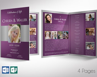 Lavender Regal Tabloid Funeral Program Word Publisher Template | 4 Pages | Print Size 17”x11” | Bi-Fold to 8.5”x11”