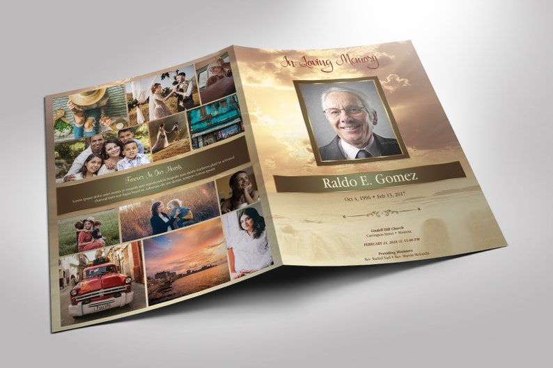 Gold Forever Tabloid Funeral Program Template Word Template, Publisher Celebration of Life 4 Pages 11x17 inches image 2