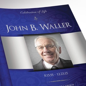 Blue Silver Tabloid Funeral Program Template Word Template, Publisher V1 Celebration of Life 8 Pages 11x17 in image 6