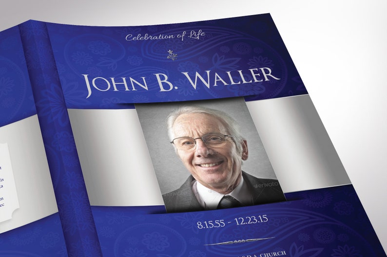 Blue Silver Tabloid Funeral Program Template Word Template, Publisher V1 Celebration of Life 8 Pages 11x17 in image 6