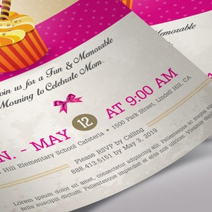 Muffins Moms Flyer Template Word Publisher Parent-Teachers, Meeting Invitation, Mothers Day 5x8 in image 7