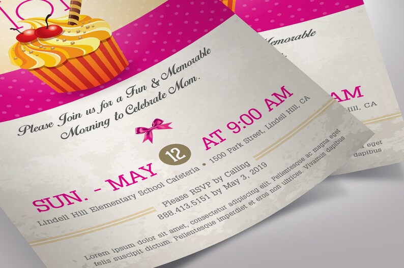 Muffins Moms Flyer Template Word Publisher Parent-Teachers, Meeting Invitation, Mothers Day 5x8 in image 7