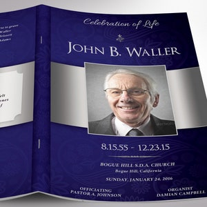 Blue Dignity Funeral Program Template Word Template, Publisher Celebration of Life 4 Pages Bifold to 5.5x8.5 in image 5