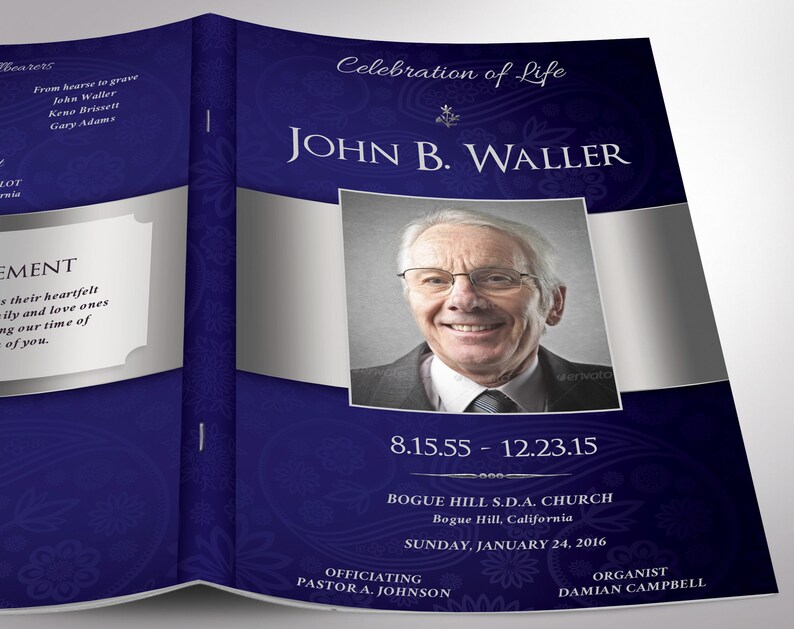 Blue Dignity Funeral Program Template Word Template, Publisher Celebration of Life 4 Pages Bifold to 5.5x8.5 in image 5