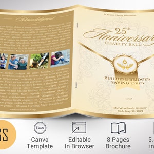 Elegant Anniversary Gala Program Template: Cream & Gold, 8 Page (Canva, 5.5x8.5 inches)
