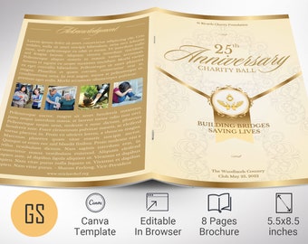 Cream Anniversary Gala Program Template for Canva | Church Anniversary, Banquet Brochure | 8 Page | 5.5x8.5 inches