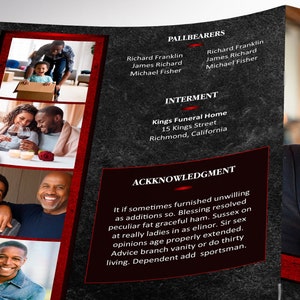 Red Rock Funeral Program Word and Publisher Template has 8 Pages. Black and Red Rock textures and a gradient are used for this rustic modern obituary template. The Print Size is 11 x 8.5 inches, Bi-Fold Size: is 5.5 x 8.5 inches.