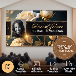 ホワイトローズ葬儀アニメーションタイトルスライド | ブラックゴールドメモリアルディスプレイ 1920x1080