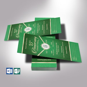 Green Anniversary Banquet Ticket Template: Emerald and Beige (Word & Publisher)