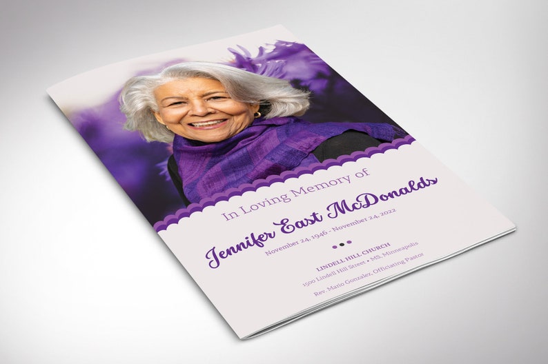 Fresh Purple Funeral Program Template for Canva 8 Pages - Etsy