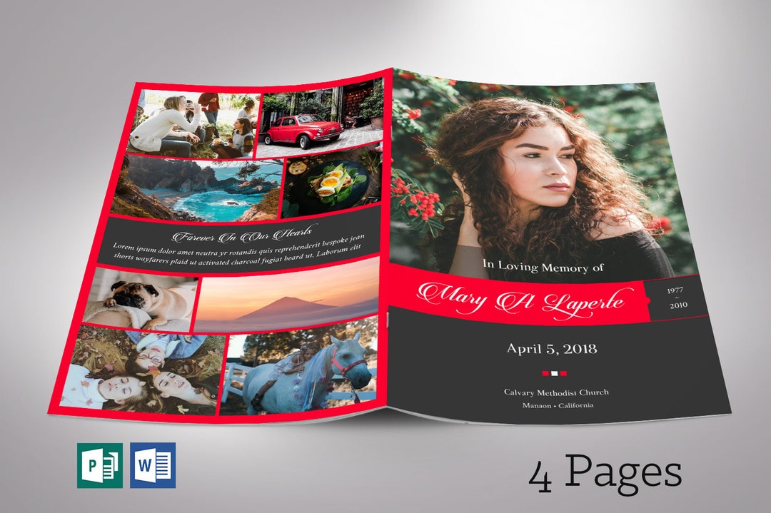 Red & Black Funeral Program Template: Celebration of Life (digital ...