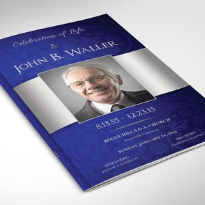 Blue Silver Funeral Program Template Word Template, Publisher V1 Celebration of Life 8 Pages 5.5x8.5 in image 5