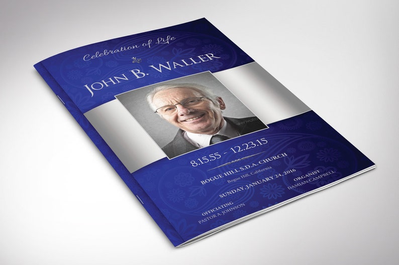 Blue Silver Funeral Program Template Word Template, Publisher V1 Celebration of Life 8 Pages 5.5x8.5 in image 5