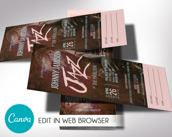 Jazz Concert Ticket Template, Canva Template | Jazz Concert, Musical Event, Fundraiser Event | 5 Colors | Size 3'x7