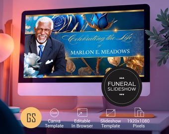 Blue Rose Funeral Slideshow Template Canva Memorial Video 32 Slide Celebration of Life MP4