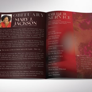 Red Dawn Funeral Program Template, Canva Template Magazine Style, Celebration of Life, 8 Pages, 5.5x8.5 inches image 2