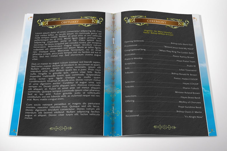 Blue Sky Funeral Program Template, Word Template, Publisher, Celebration of Life, Order of Service, 8 Pages, 5.5x8.5 in image 2