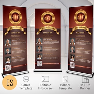 Orange & Gold Church Anniversary Banner Template: Vertical Vinyl Design (Canva, 32x78&quot;, Digital Download)