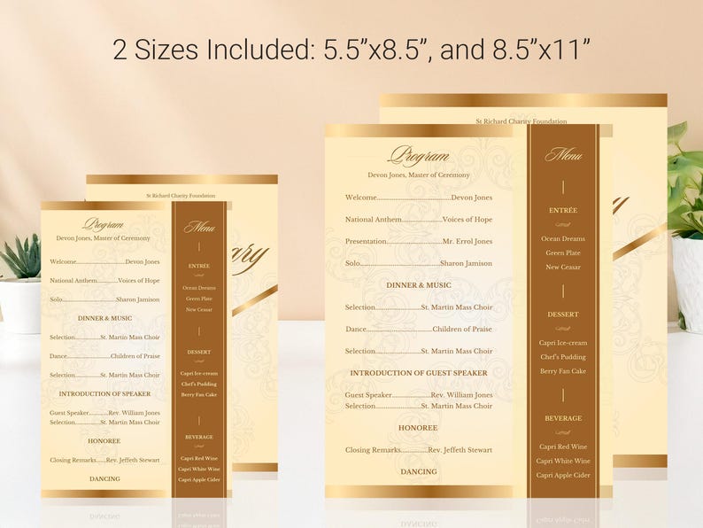 Beige & Gold Gala Program Template | One Page Church Anniversary ...