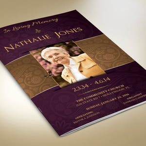 Royal Funeral Program Template, Purple Gold Word Template, Publisher Celebration of Life 8 Pages 5.5x8.5 inches image 5