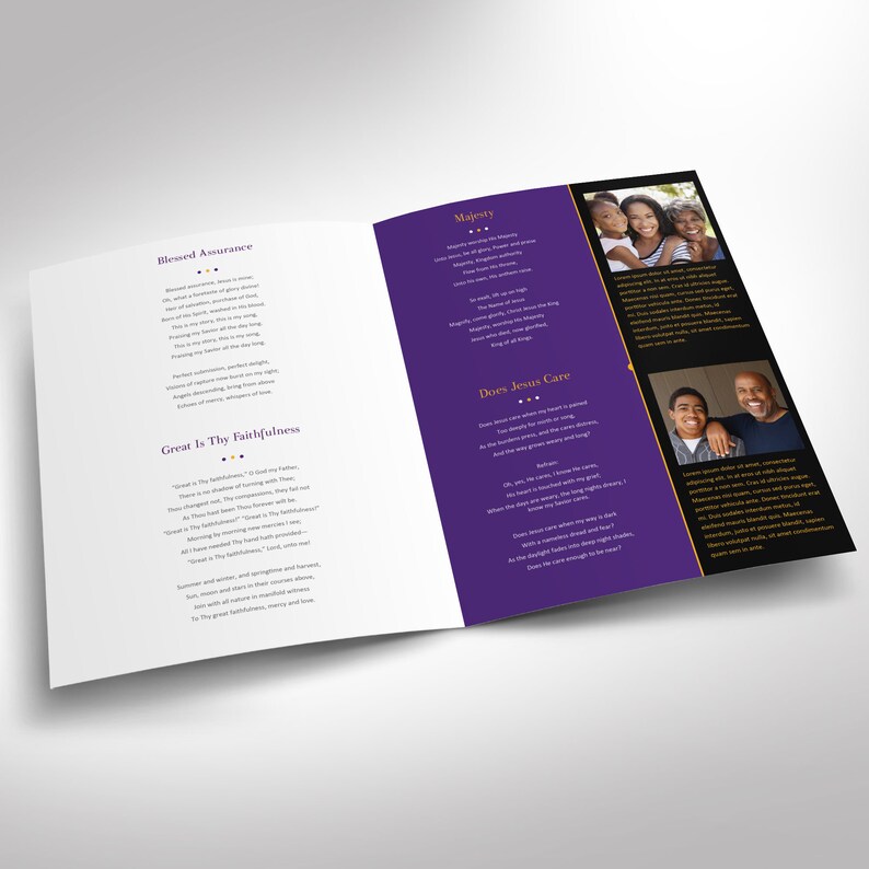 Purple Gold Tabloid Funeral Program Template Word Template, Publisher Celebration of Life 8 Pages 11x17 inches image 5