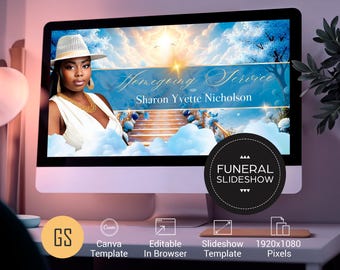 Heaven Stairway Funeral Slideshow Template Canva 1920x1080 Memorial Video (Blue and Gold)
