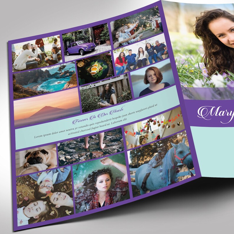 Purple Teal Tabloid Funeral Program Template Word Template, Publisher Celebration of Life 8 Pages 11x17 inches image 7