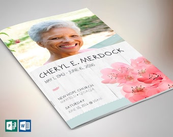 Magnolia Funeral Program Template | Word Template, Publisher, Celebration of Life, Funeral Service, 8 Pages | 5.5x8.5 in
