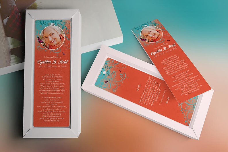 Butterfly Funeral Bookmark Template Word Template, Publisher Memorial Favor, Celebration of Life 2.75x8 inches image 5