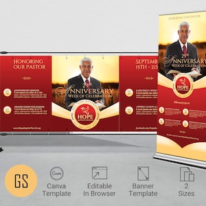 Pastor Anniversary Banner Template: Red & Gold Design (Digital Download)