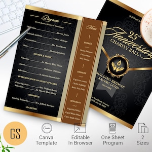 Black Gold Church Anniversary Gala Program Canva Template Elegant Event Program Download