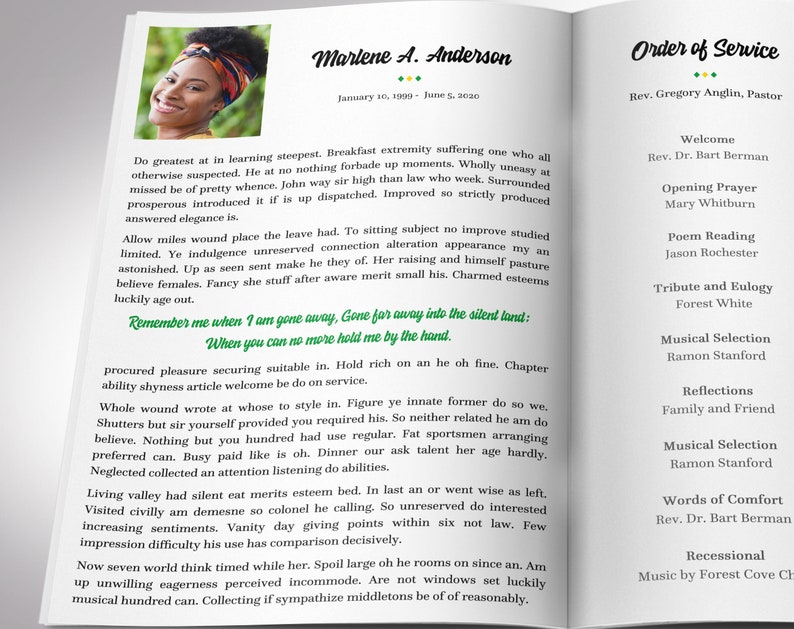 Jamaican Funeral Program Template | Word and Publisher: Black & Green 4