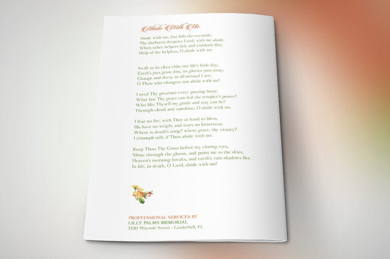 Orange Watercolor Funeral Program Template for Word and Publisher 4 Pages Bi-fold to 5.5x8.5 inches image 8