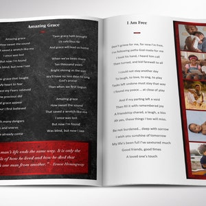 Red Rock Funeral Program Word and Publisher Template has 8 Pages. Black and Red Rock textures and a gradient are used for this rustic modern obituary template. The Print Size is 11 x 8.5 inches, Bi-Fold Size: is 5.5 x 8.5 inches.