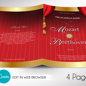 Red & Gold Musical Event Program Template: Canva Concert Brochure (Digital Download)