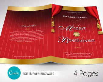 Musical Event Program Template for Canva | 4 Pages | 6 Extra Tassels |  Bifold to 5.5x8.5 inches