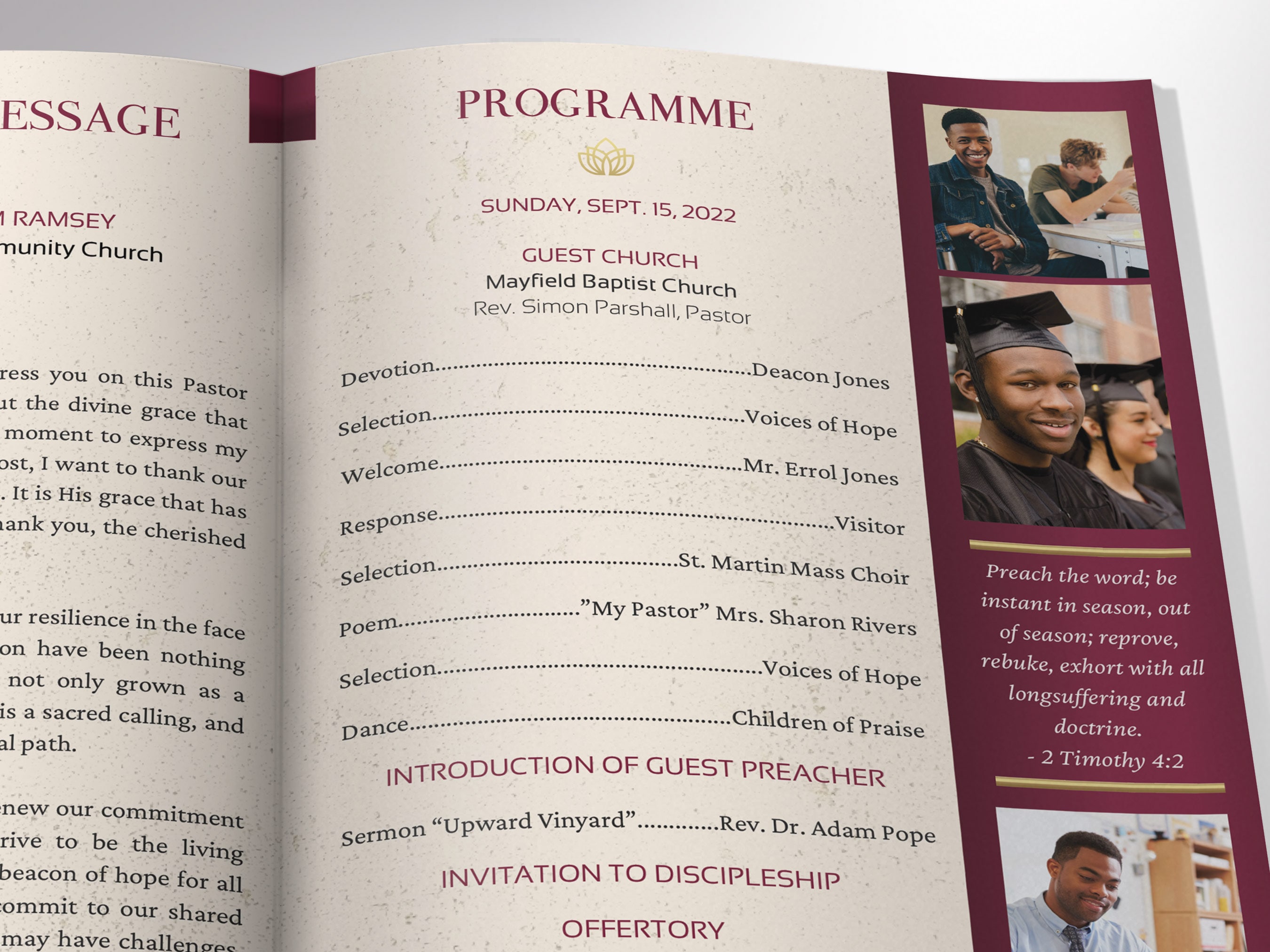 Church Appreciation Program Pastor Appreciation Program Template: Burgundy Gold Church Event (canva ...