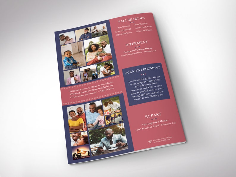 Back Cover - American Military Funeral Program Canva Template - V4. is 11x8.5 inches and bifold to 5.5x8.5 inches. This meticulously crafted 8-page bi-fold program pays tribute to those who have served our nation