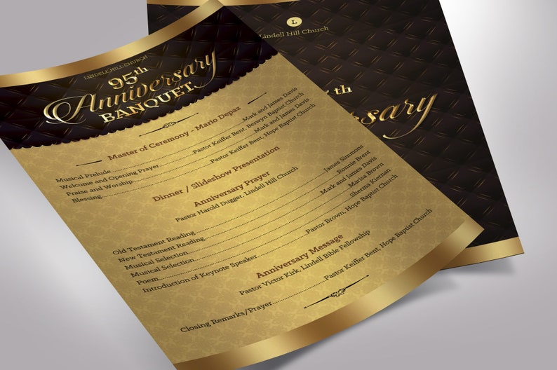 Golden Church Anniversary Program Template Word Template, Publisher One Sheet, Pastor Appreciation 5.5x8.5 inches image 5