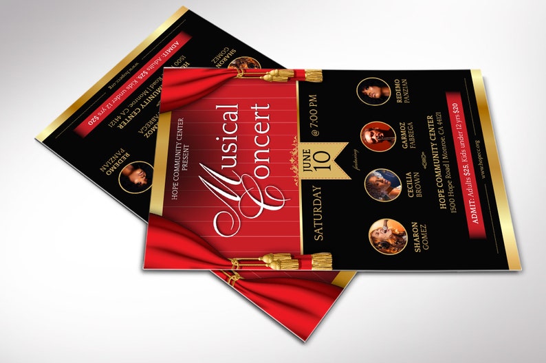 Red and Black Musical Event Flyer Template, Canva Template, Concert Flyer. 6 Tassels, Print Sizes 4x6, 5.5x8.5 in image 5