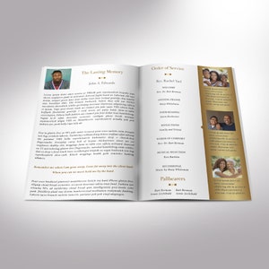 Remember Gold Funeral Program Template Word Template, Publisher Celebration of Life 4 Pages 5.5x8.5 inches image 2
