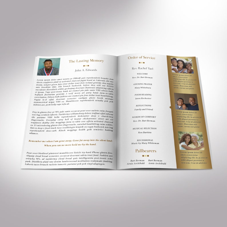 Remember Gold Funeral Program Template Word Template, Publisher Celebration of Life 4 Pages 5.5x8.5 inches image 2