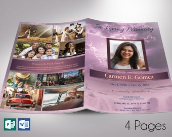 Purple Forever Funeral Program Template | Word Template, Publisher V2 | Celebration of Life | 4 Pages | 5.5x8.5 inches
