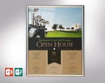 Golf Resort Open House Poster Template for PowerPoint and Publisher  |  Size: 22x28 inches