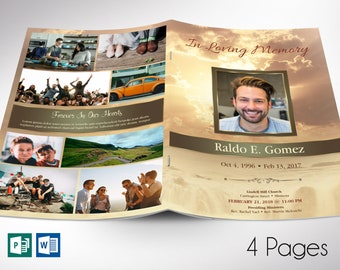 Gold Sunrise Funeral Program Template: Celebration of Life (Digital Download)