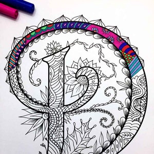 Página para colorear de la letra D: inspirada en la fuente "Harrington"